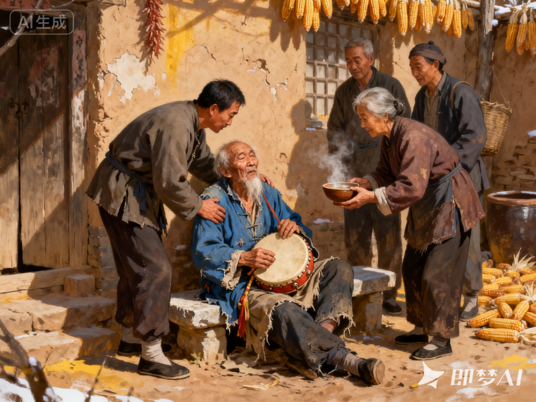 undefined jimeng-2026-03-27-5843-关于土沃老花鼓的来历,在山西当地流传着这样一个故事:明代后期,有一位靠打花鼓卖艺....png